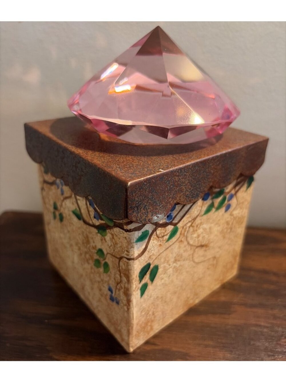 Vintage Pink Diamond Shaped Large Decorative Crystal Glass Paperweight